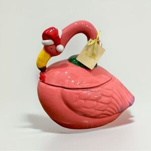 Pink FLAMINGO MERRY FLOCKING CHRISTMAS FLAMINGO COOKIE JAR CANISTER